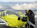 Flight instructor teaching a student pilot at Flight School LA in Van Nuys